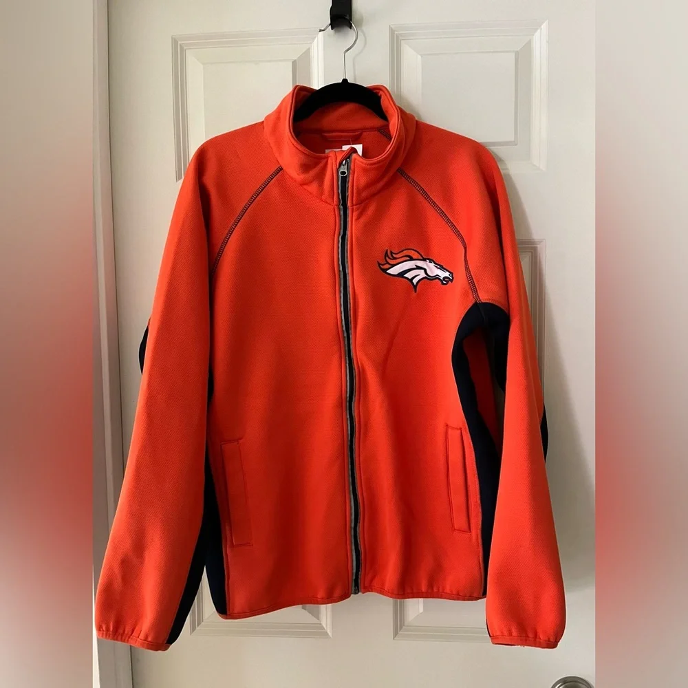 Mens Denver Broncos NFL Full Zip Jacket Orange & Navy Blue, M